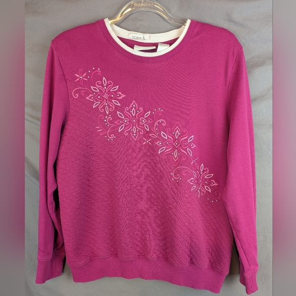 Alfred Dunner Small Hot Pink Embroidered & Quilted Hot Pink Sweatshirt - Picture 1 of 11